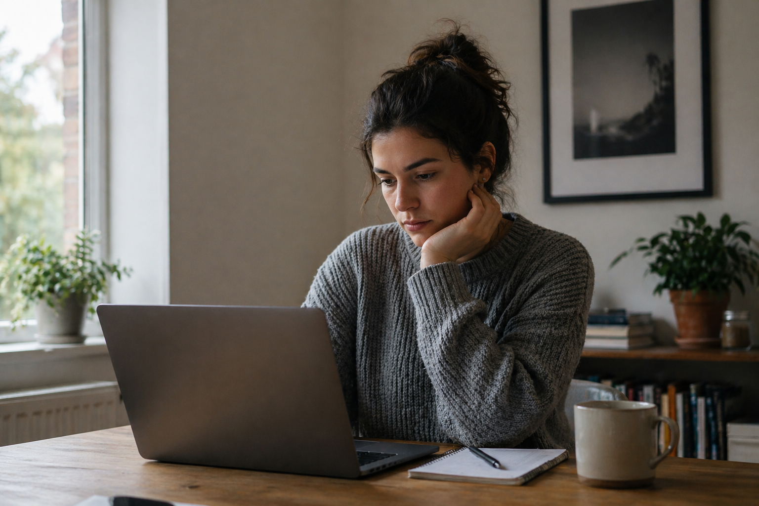Person reviewing a website on a laptop