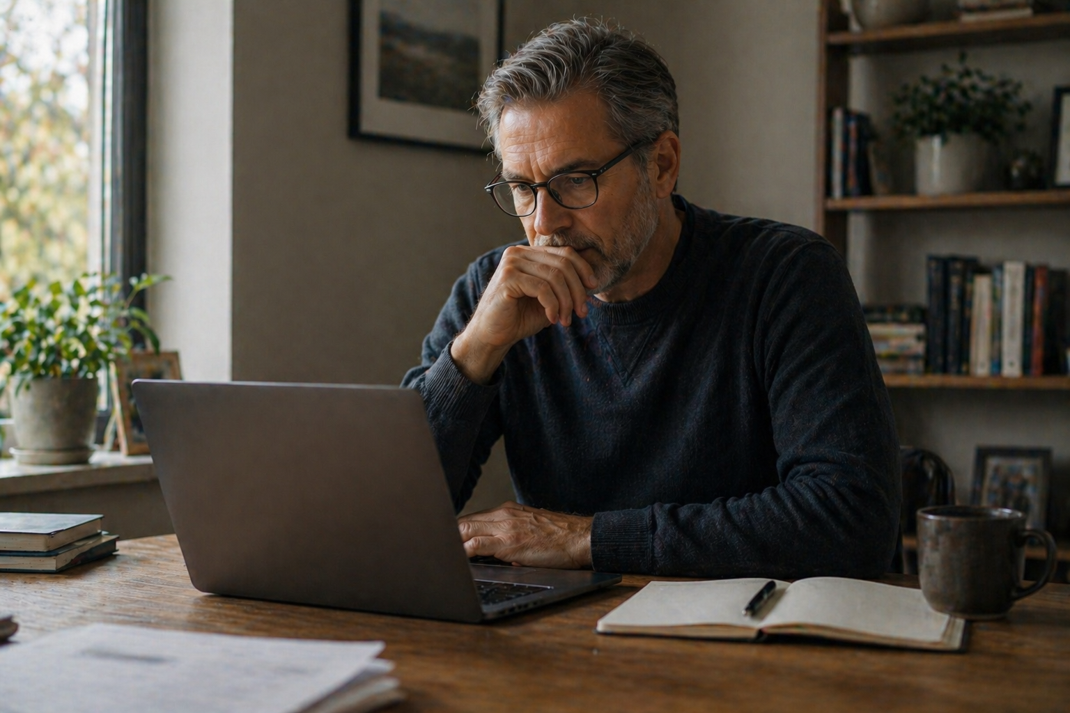Business owner reviewing documents before making a decision